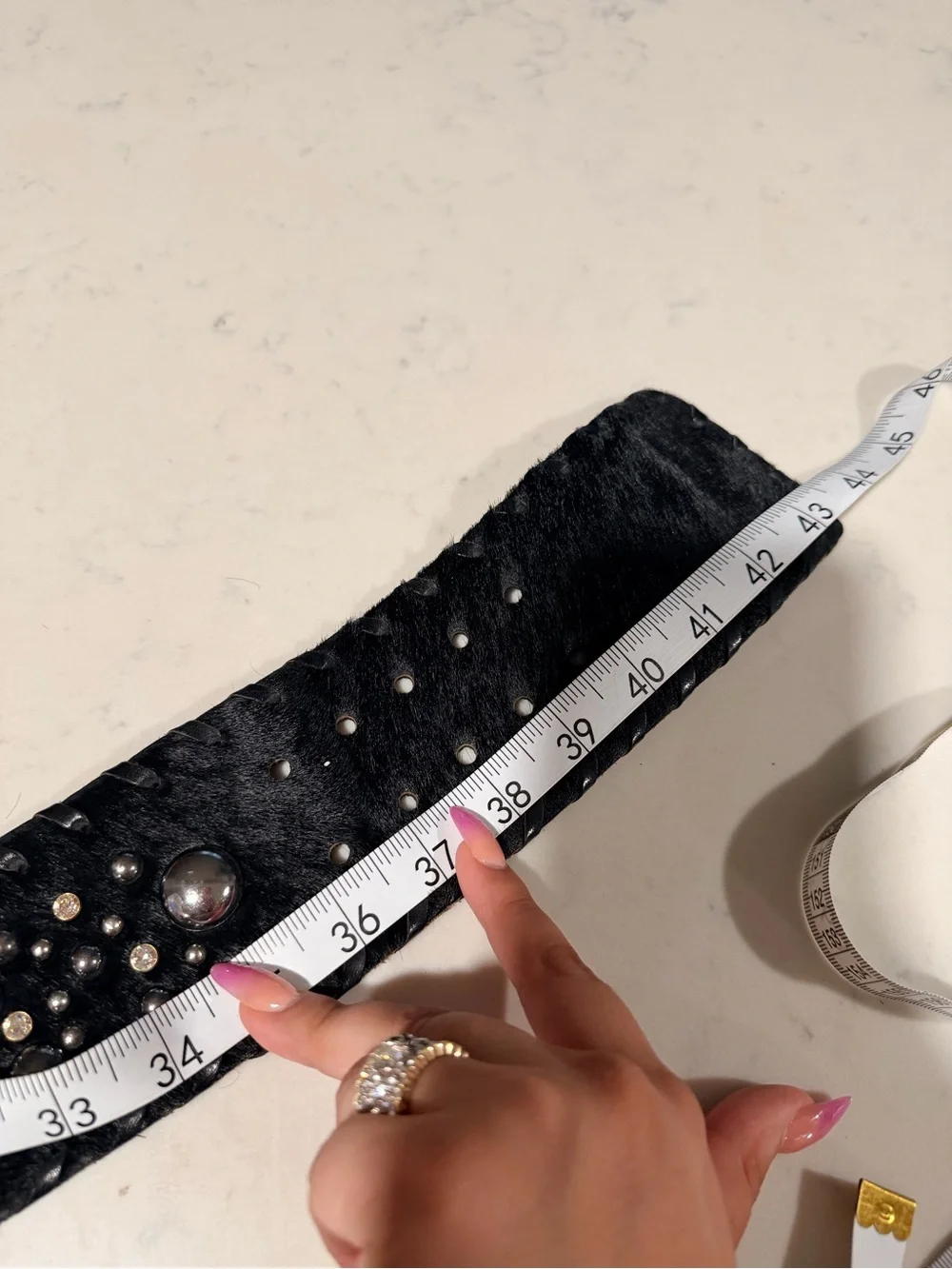 Black Studded Wide Waist Belt with Silver Buckle
